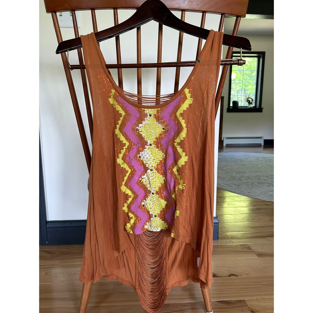 Decree Womens Tank Top L Fringe Back